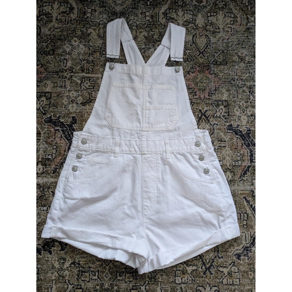 We The Free Free People White Denim Shortalls Overall Shorts Small